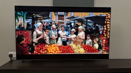 Shot of market scene from Sound of Music on LG G5 in Dolby Vision Cinema Home post update
